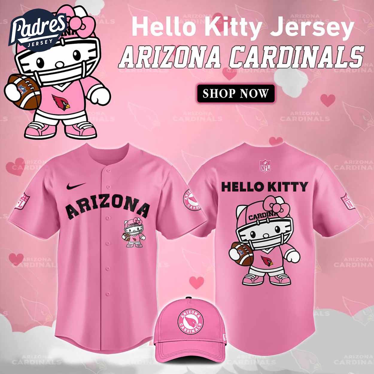 Arizona Cardinals Hello Kitty Pink NFL Baseball Jersey - Padres Jersey Oasis: Elevate Your Baseball Style Game