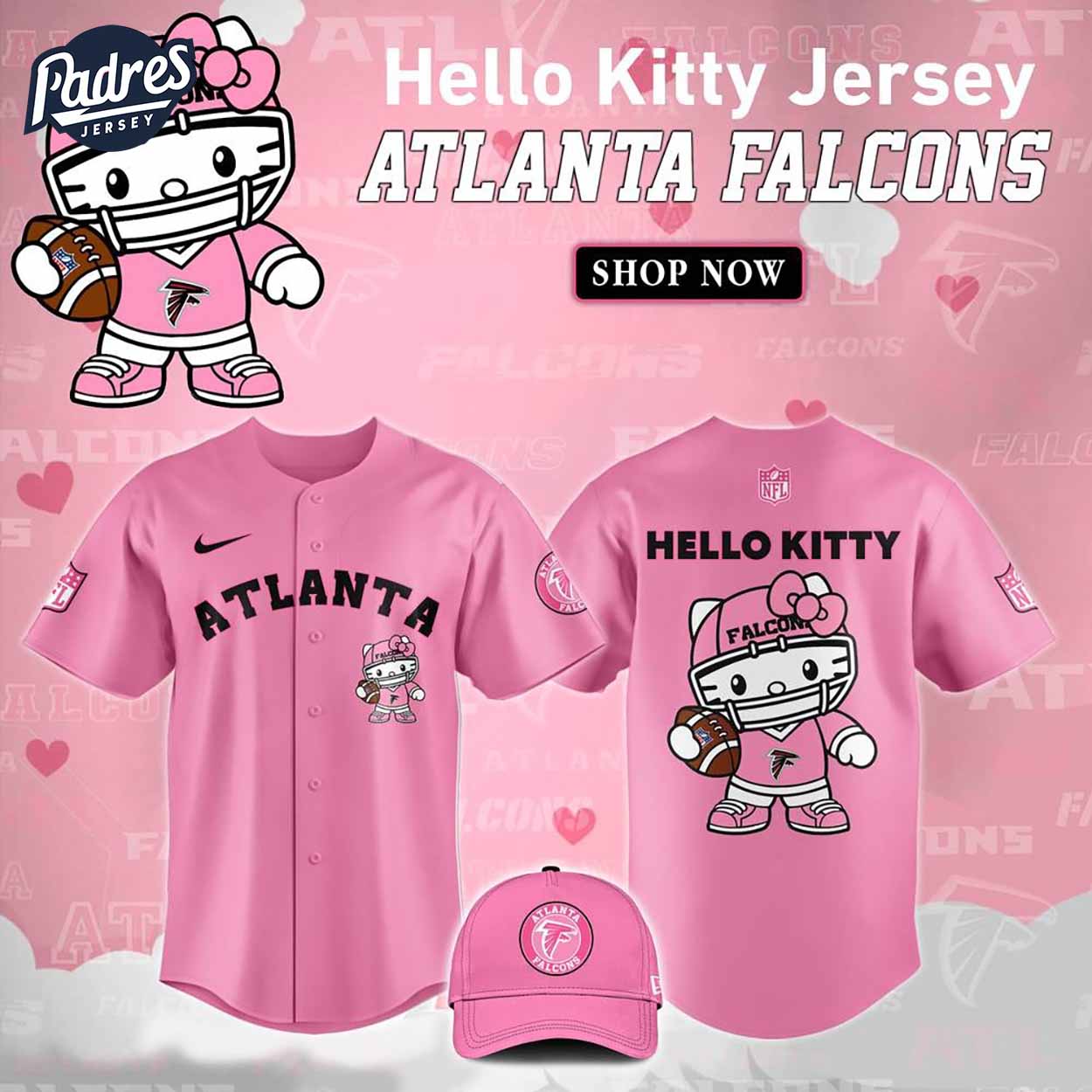 Atlanta Falcons Hello Kitty Pink NFL Baseball Jersey - Padres Jersey Oasis: Elevate Your Baseball Style Game