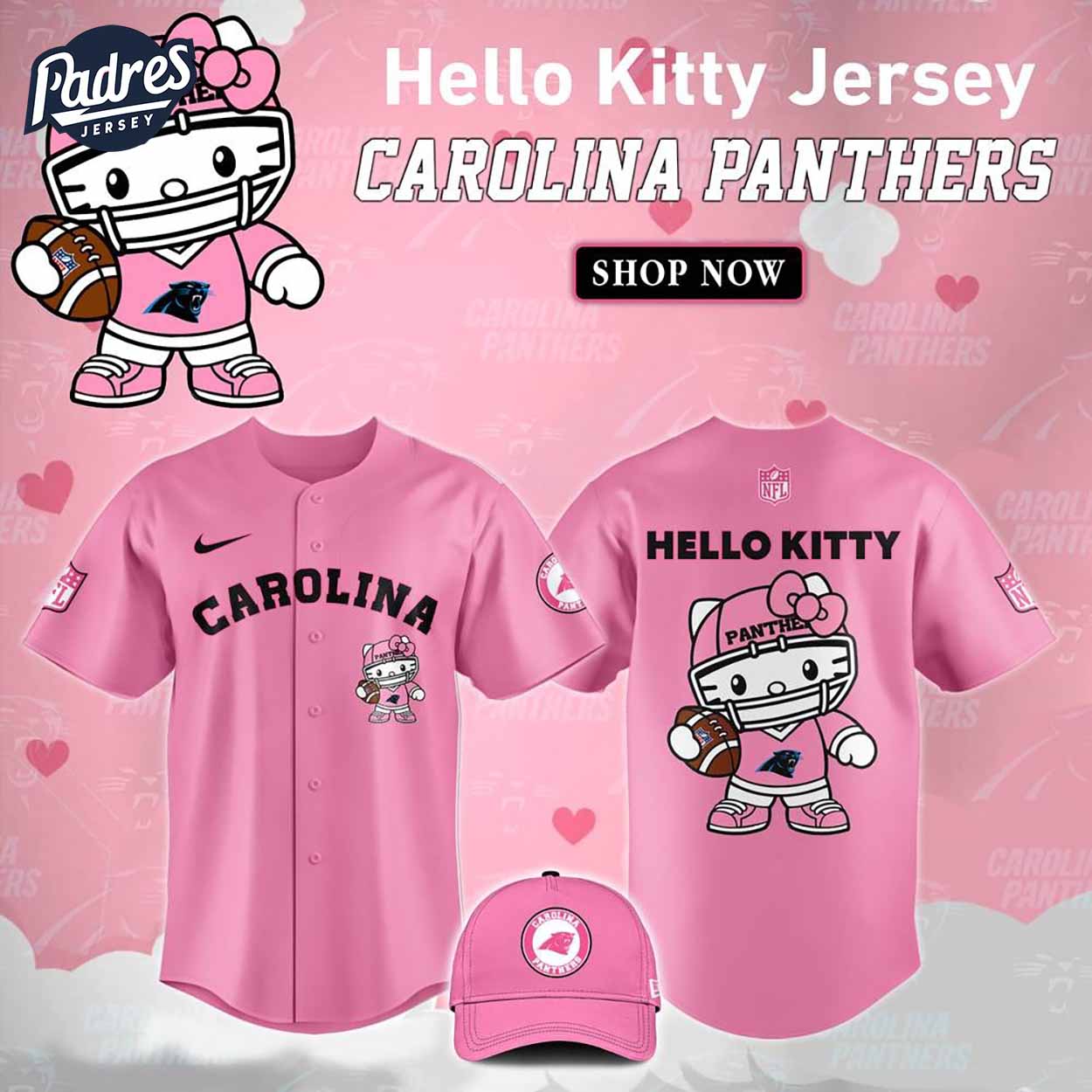 Carolina Panthers Hello Kitty Pink NFL Baseball Jersey - Padres Jersey Oasis: Elevate Your Baseball Style Game