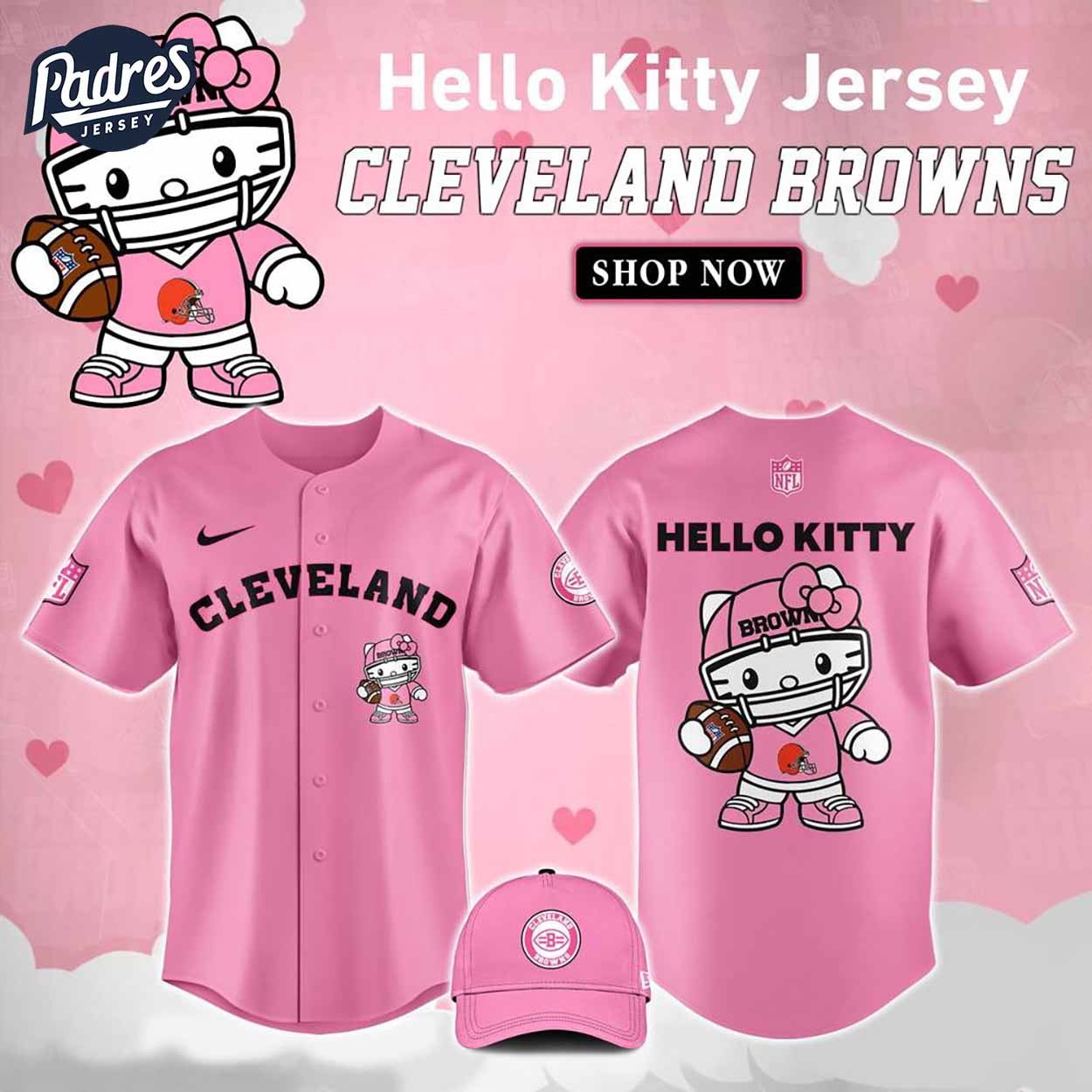 Cleveland Browns Hello Kitty Pink NFL Baseball Jersey - Padres Jersey Oasis: Elevate Your Baseball Style Game