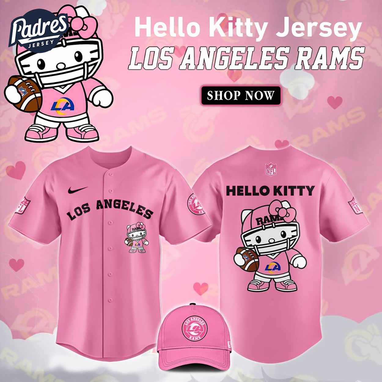 Los Angeles Ram Hello Kitty Pink NFL Baseball Jersey - Padres Jersey Oasis: Elevate Your Baseball Style Game