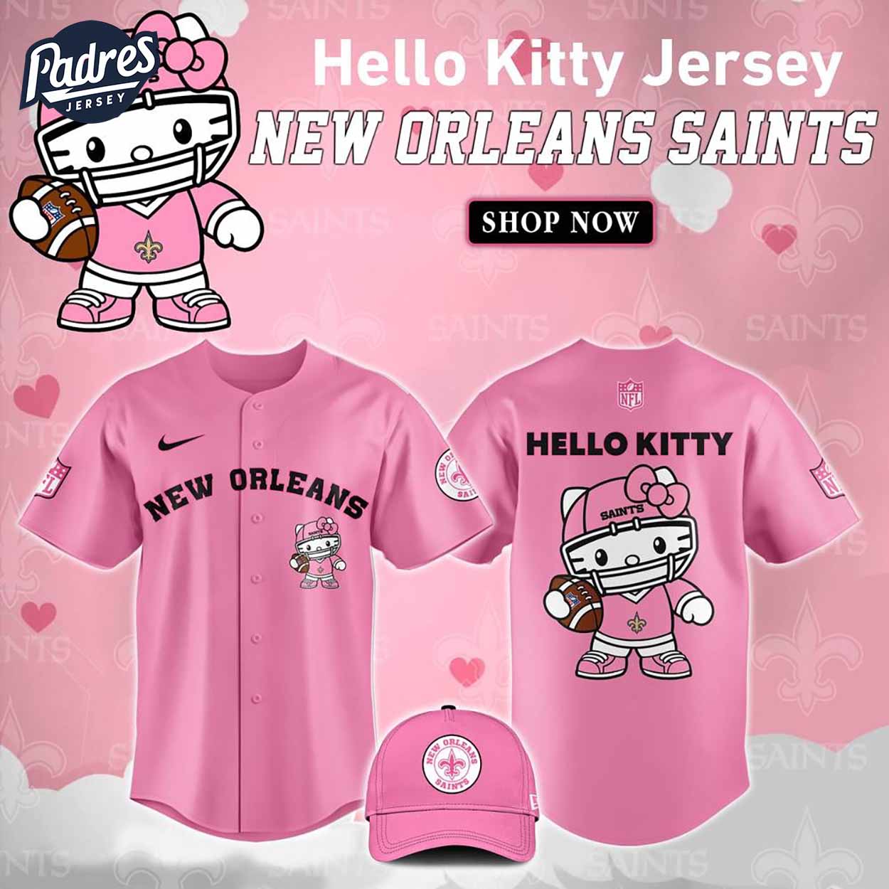 New Orleans Saints Hello Kitty Pink NFL Baseball Jersey - Padres Jersey Oasis: Elevate Your Baseball Style Game