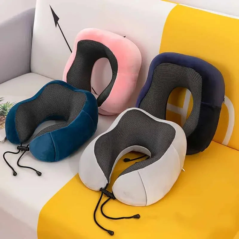 U-Shaped Memory Foam Neck Pillow – Soft Travel Pillow with Massage Support for Airplane Sleeping and Cervical Healthcare