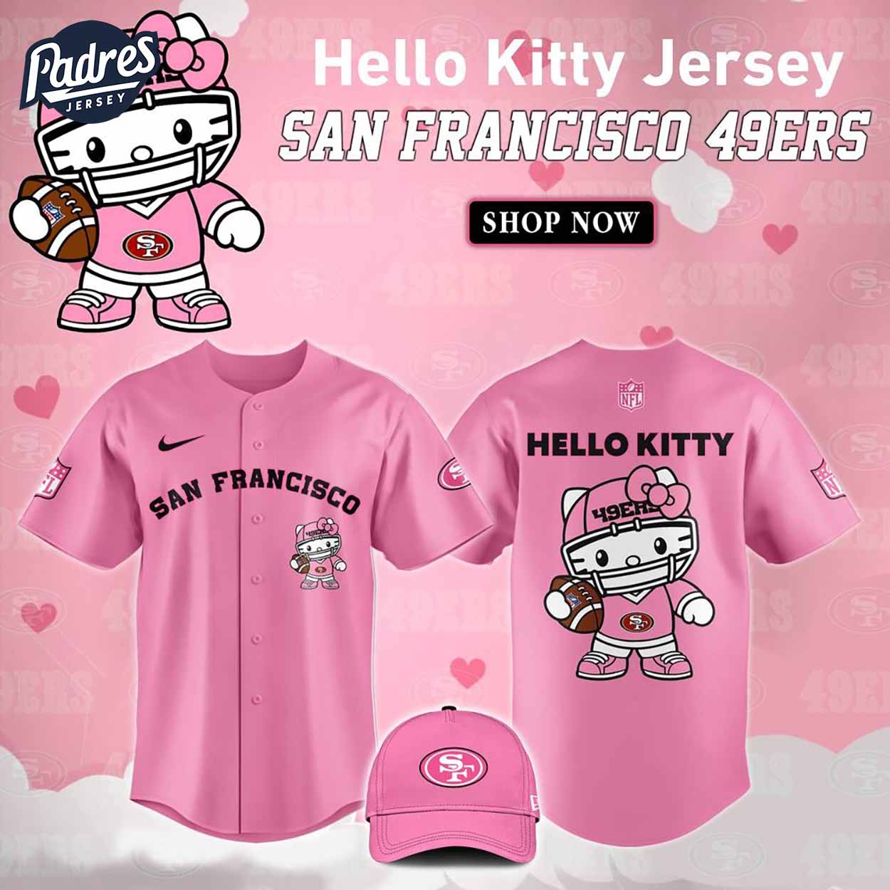 San Francisco 49ers Hello Kitty Pink NFL Baseball Jersey - Padres Jersey Oasis: Elevate Your Baseball Style Game