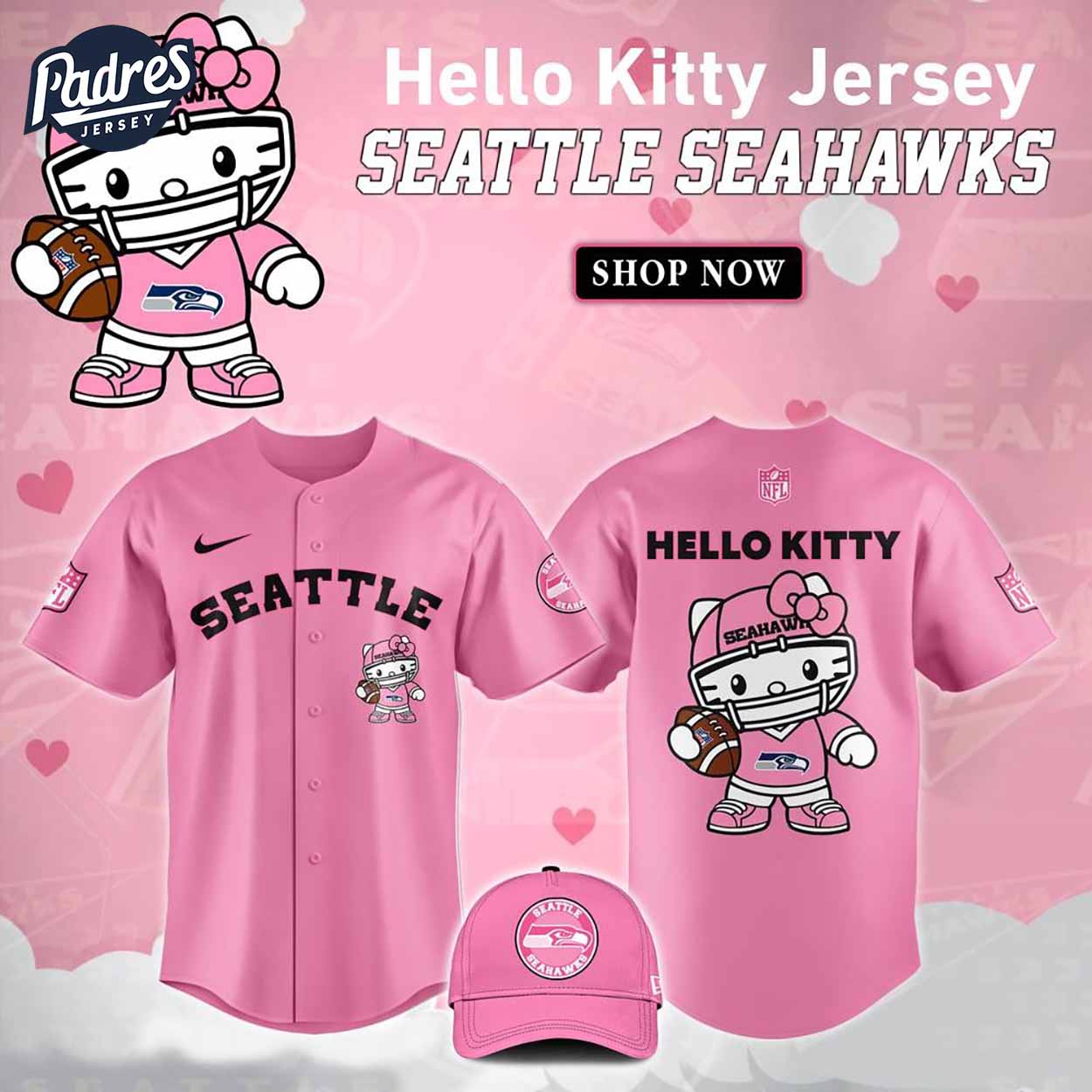 Seattle Seahawks Hello Kitty Pink NFL Baseball Jersey - Padres Jersey Oasis: Elevate Your Baseball Style Game