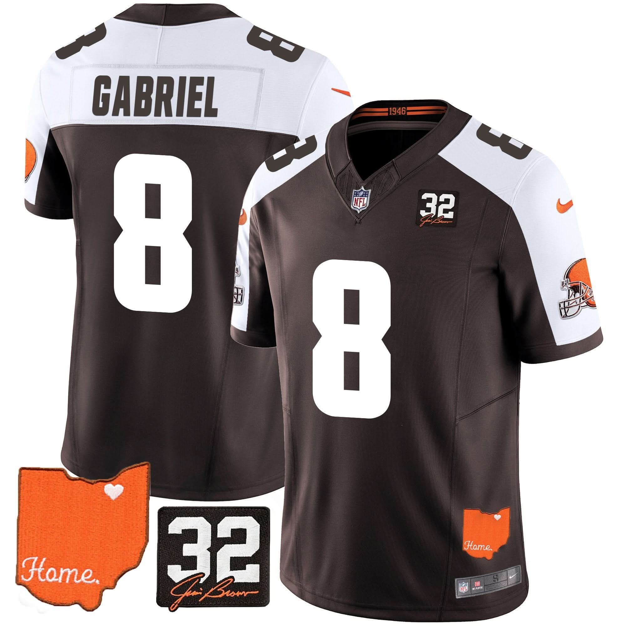 Browns #32 Jim Brown Memorial & Home Patch Vapor Limited Jersey - All Stitched