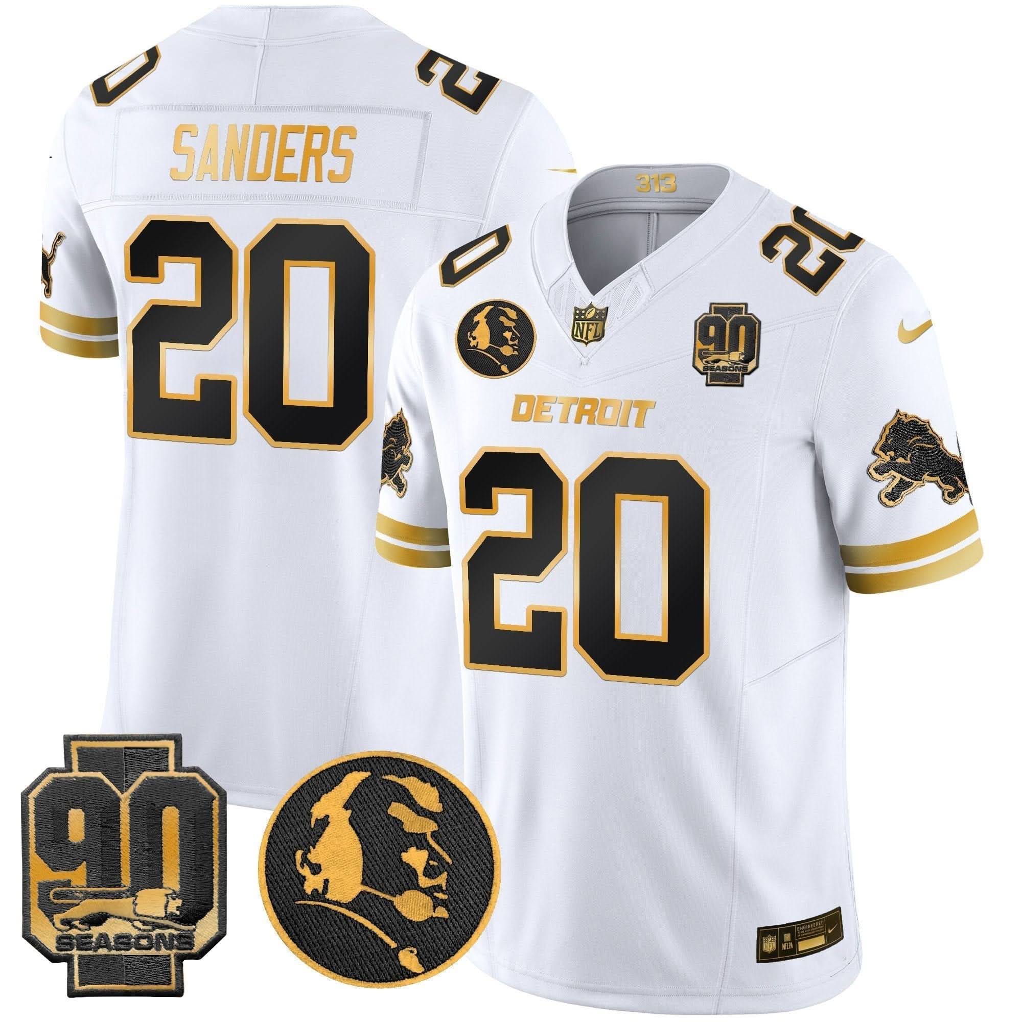 Detroit Lions 2024 90th & John Madden Patch Gold Vapor Limited Jersey V2 - All Stitched