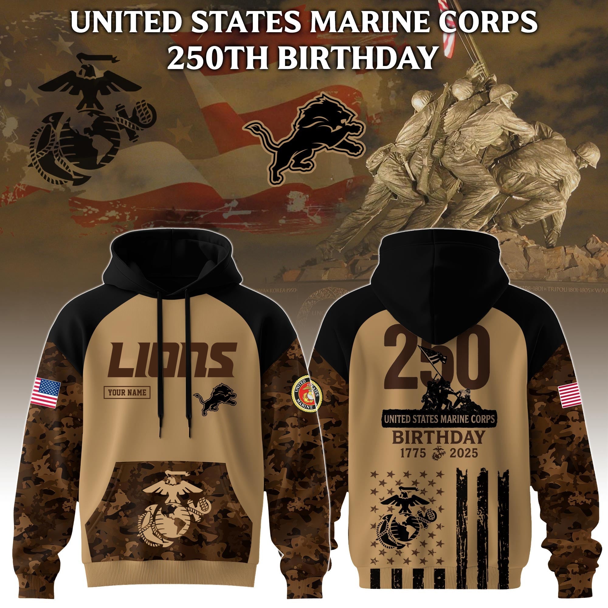 NFL x U.S.M.C Brown Camo Pattern Hoodie